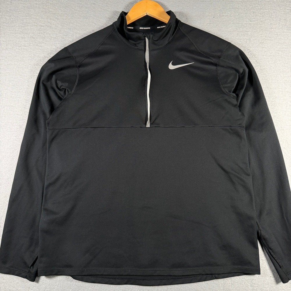 Nike Running Dri-FIT Mens‎ Black 1/4 Zip Pullover Thumbholes 856827-010 Large